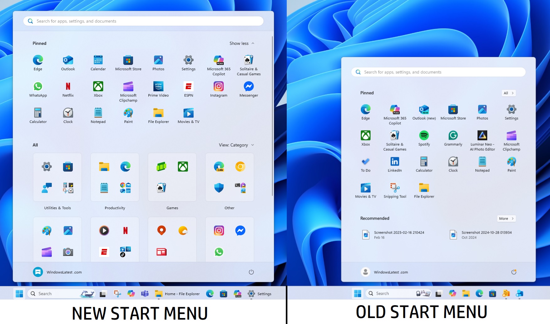 New Start menu vs old Start menu