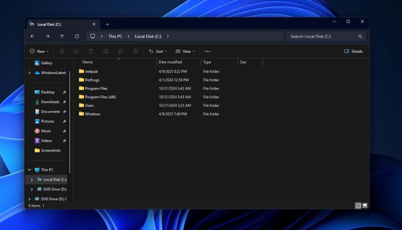 inetpub in File Explorer created by Windows 11 KB5055523